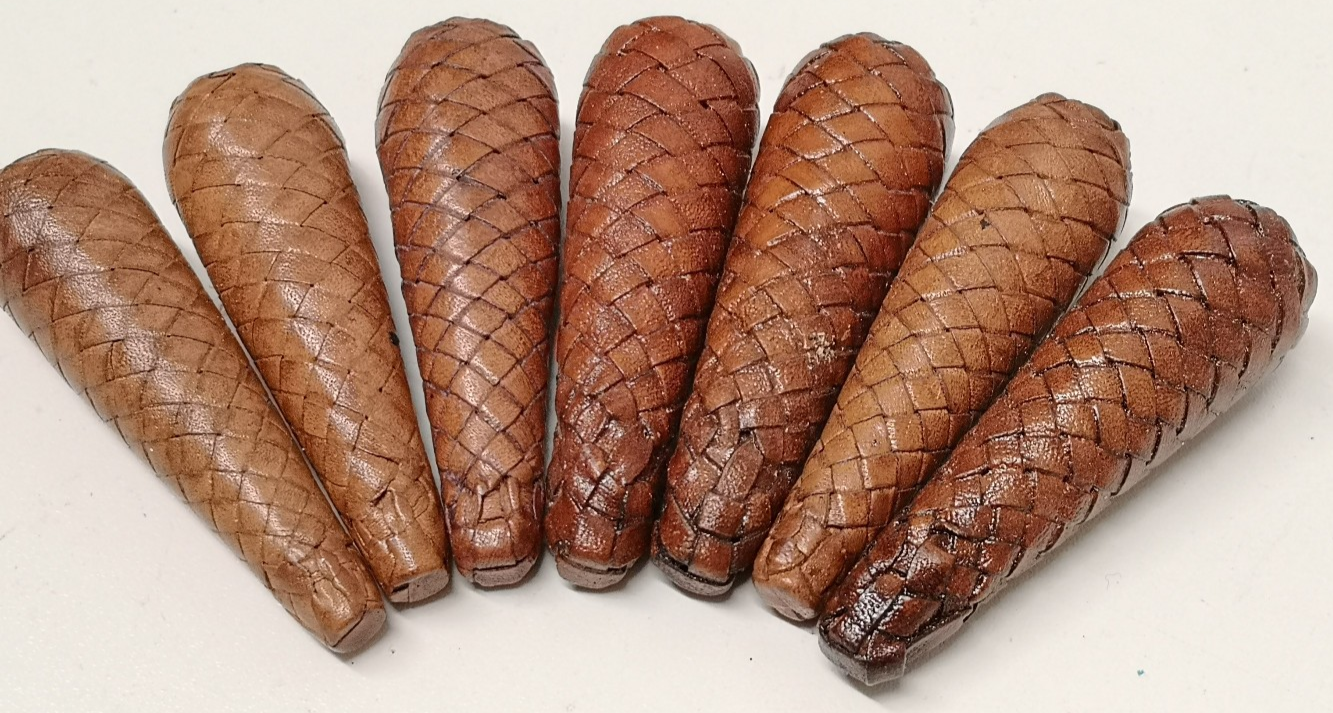 Sword Knot Acorns Brown Leather Bound Replacement Parts set of 7