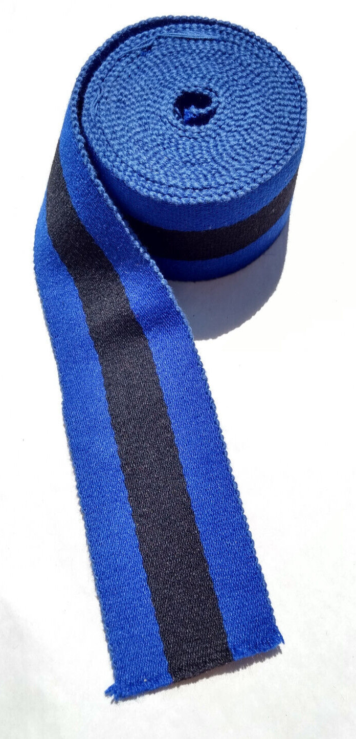 Blue Black Blue 64mm Stable Belt Material Genuine British Made / Sold by 50cm