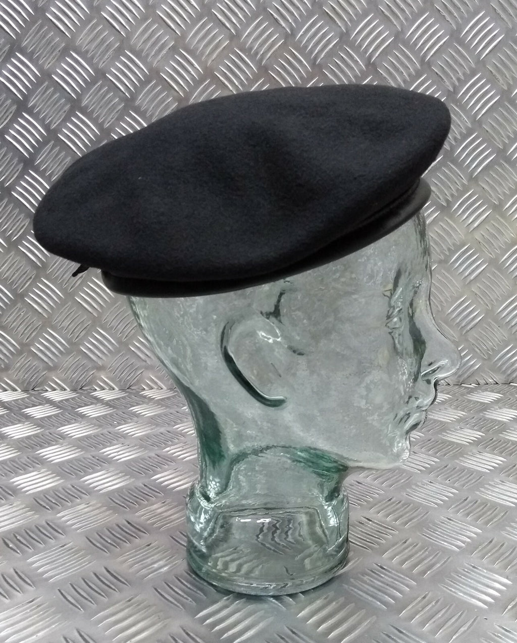 Genuine Hobson London Black Lined Wool Beret Leather Rim 7 1/8
