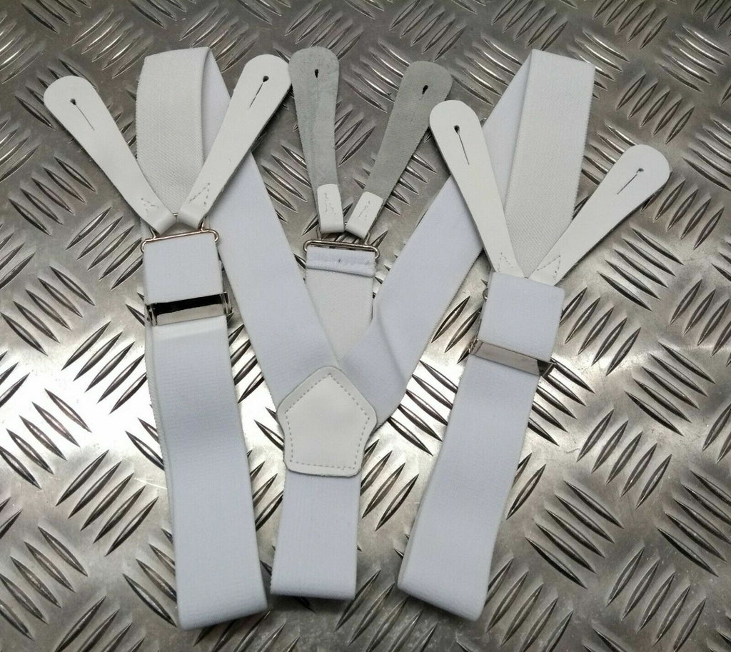 White Leather Brace Replacement Tab for Buttons / Braces