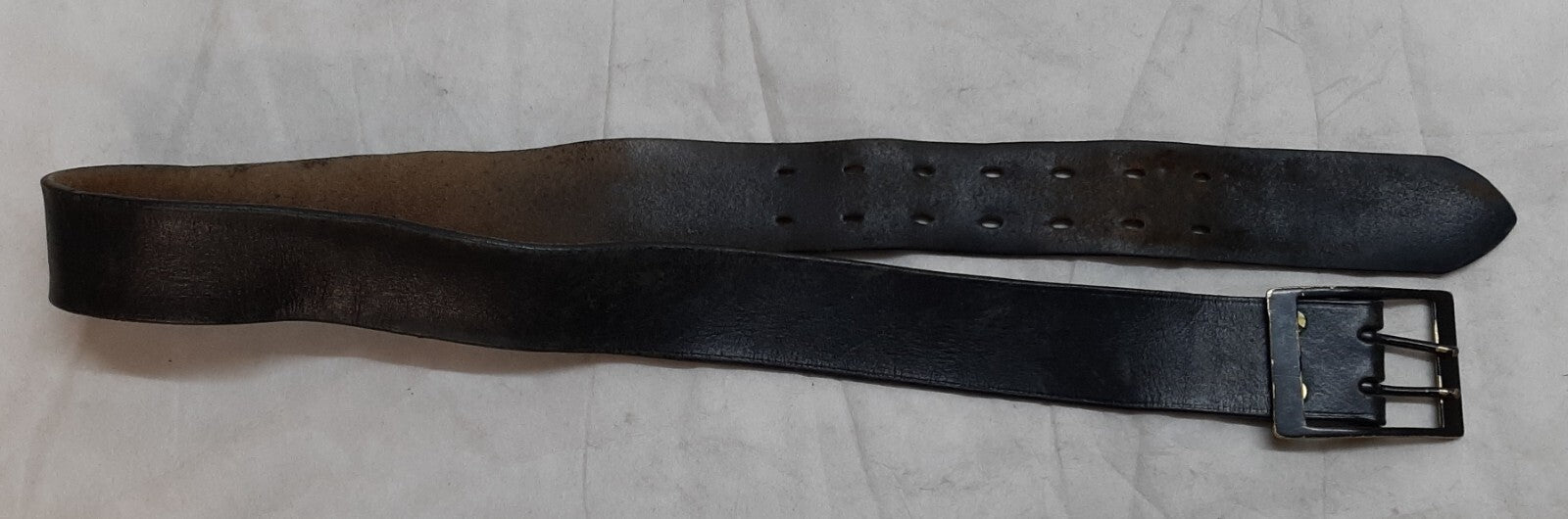 Vintage Leather Belt Solid Brass Double Prong Painted Buckle 1 3/4 Wide Size 38"