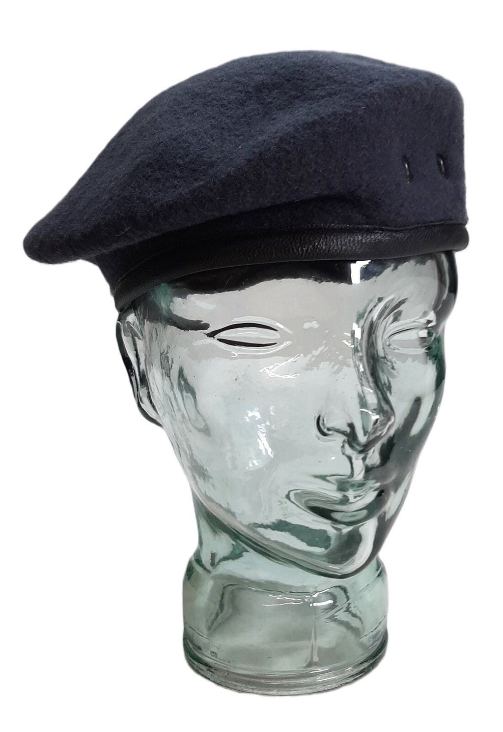 RAF Royal Air Force Beret Knitted Wool Blue Grey With Leather Rim & Badge Eyelets