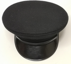 Dress Hat Black Wool Peak Cap with Chinstrap and Plain Buttons Size 50-52cm