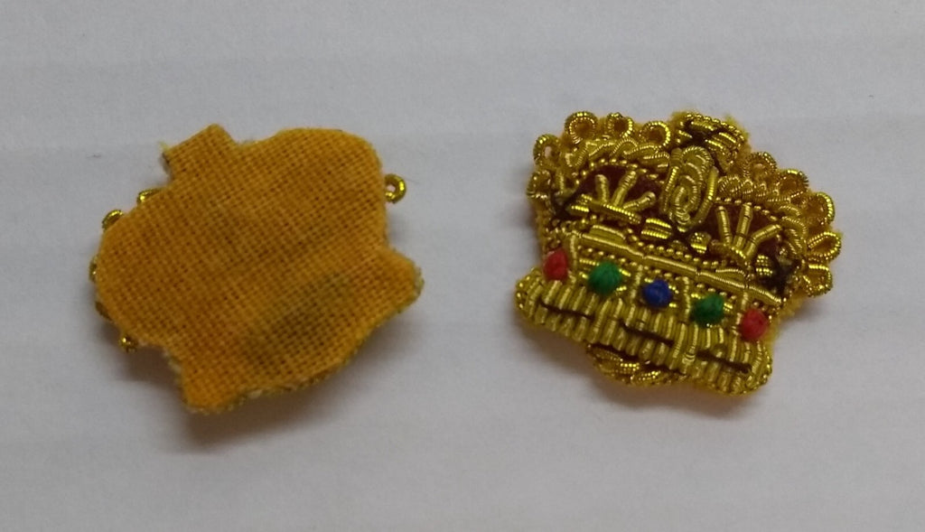 Army Crowns Gold With Crimson Padding Hand Embroidered H/E Insignia 5/8" 1 Pair