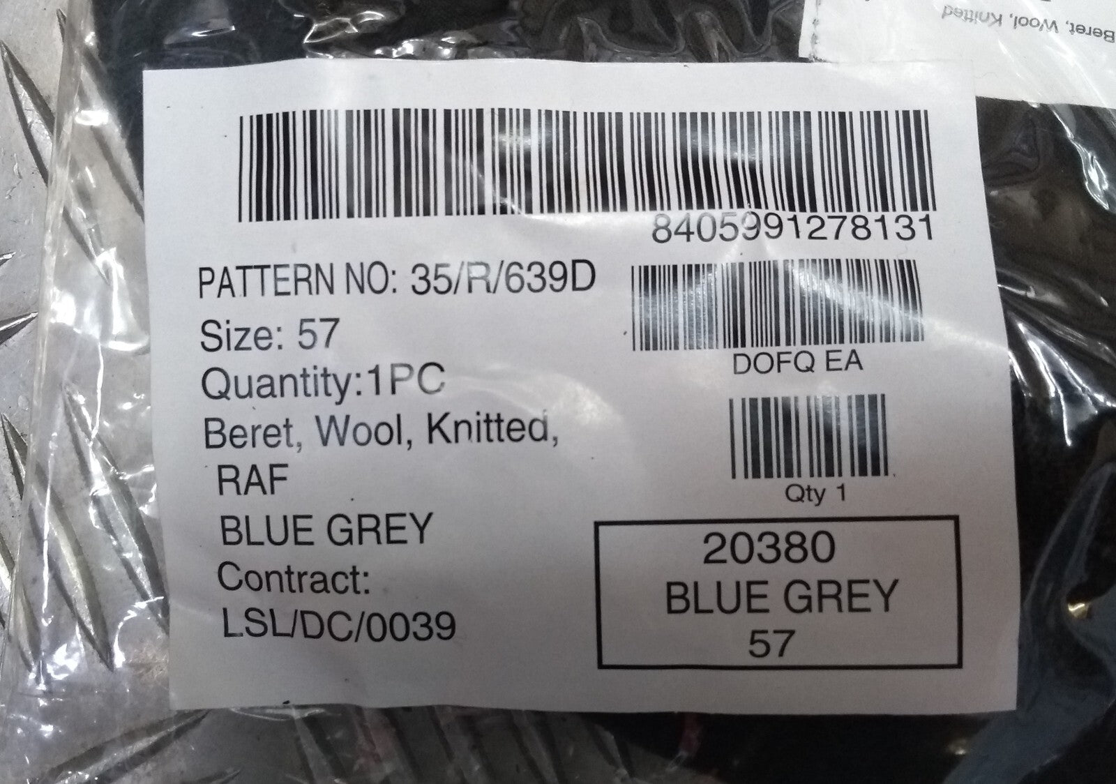 RAF Royal Air Force Beret Knitted Wool Blue Grey With Leather Rim & Badge Eyelets 57cm New