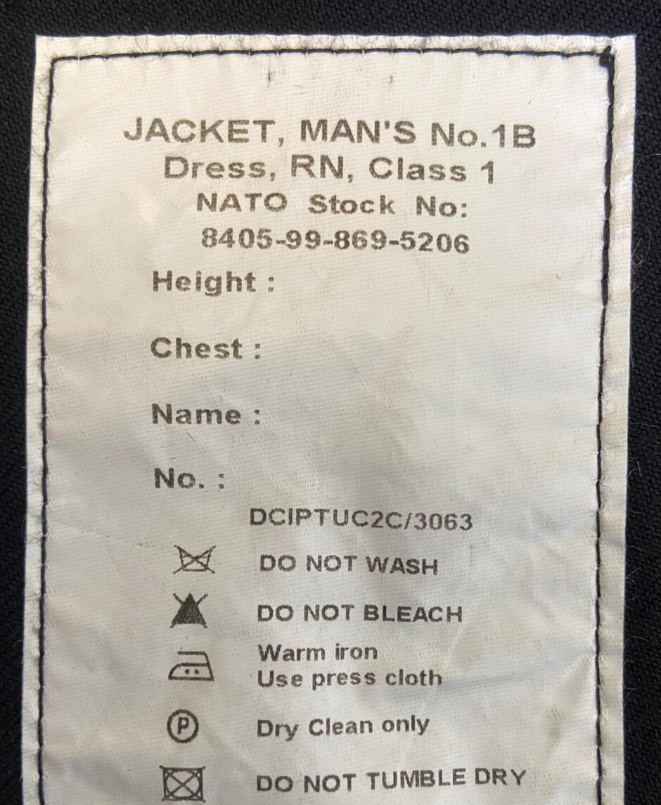Royal Navy No1B RN Jacket PO Mans Royal British Naval Style Petty Navy 104cm Long