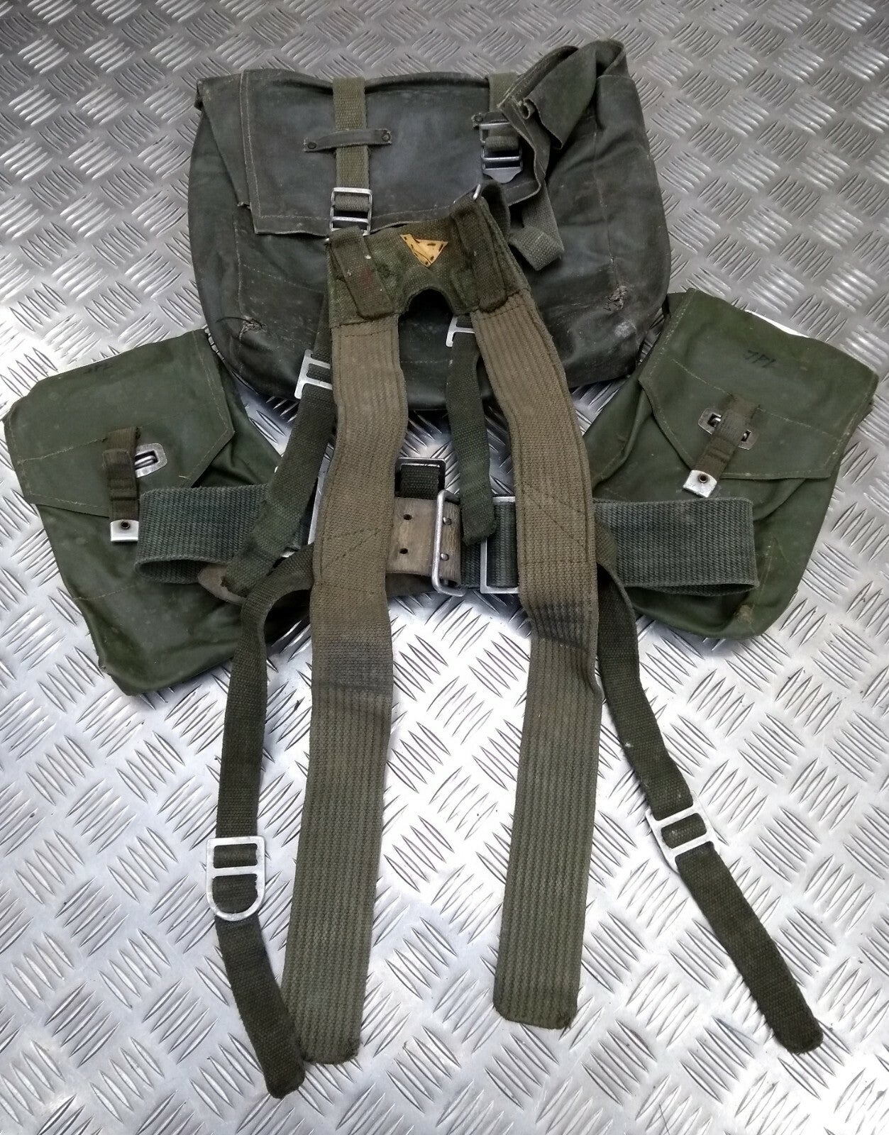 Genuine Vintage Army Webbing Set / Battle Pack Belt And Pouches Heavy PVC G2