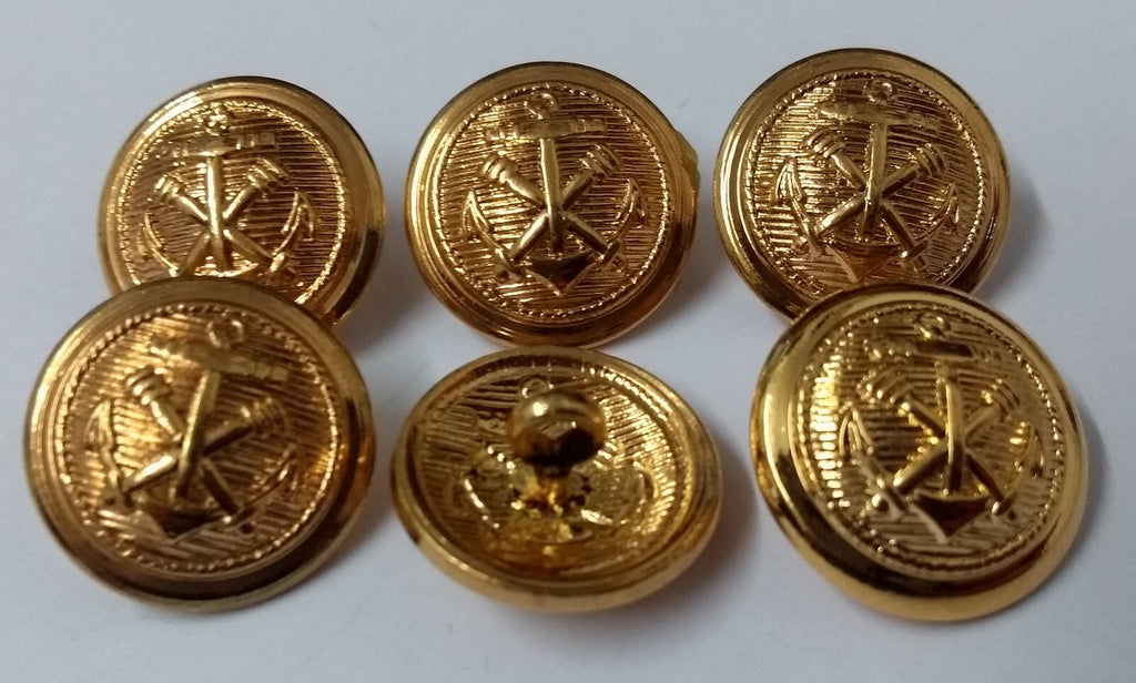 Genuine Naval Artillery Anchor & Cannon Insignia Shank Buttons X6 ASBT199