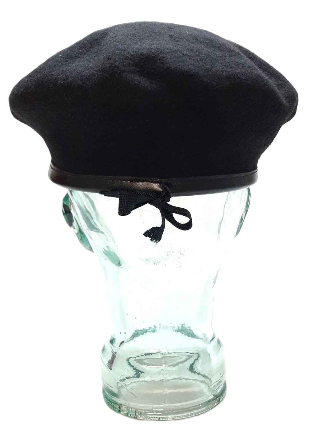 British Beret Compton Webb England Black Lined Wool Leather Edge Asst