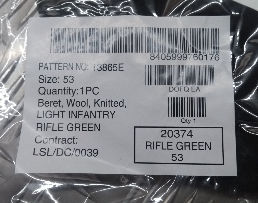 Light Infantry LI Rifle Green Wool Beret. Genuine British Issue Size 53cm - NEW