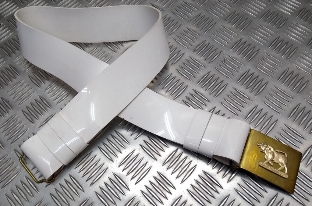 Zambia Belt PVC White Vinyl With Obsolete Zambian Bull Buckle 40"