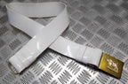 Zambia Belt PVC White Vinyl With Obsolete Zambian Bull Buckle 40"