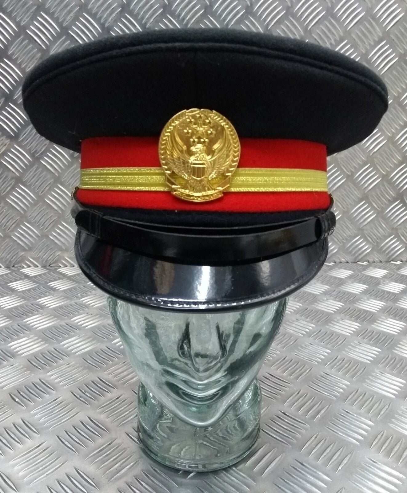 Abu Dhabi Hat UAE Insignia Buttons & Black Chinstrap Complete Officers Hat 56cm