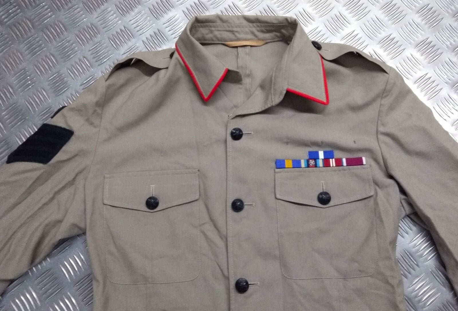 British Army Jacket No6 Gurkha Style Fully Buttoned Braided Crown Badge 3 Bar Chevron Patch