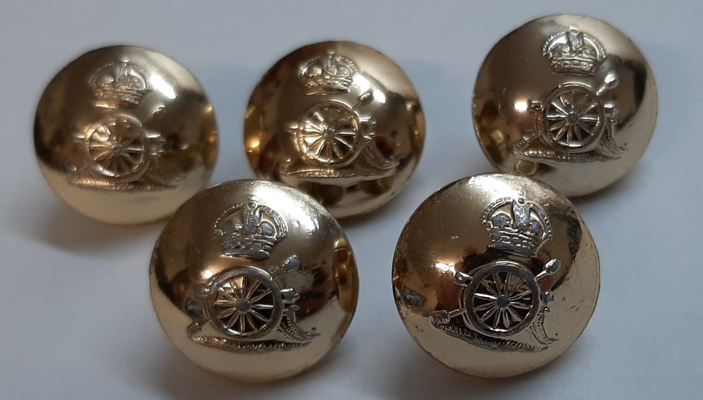 Vintage Army Buttons British Artillery Kings Crown Insignia Ring Backed Buttons