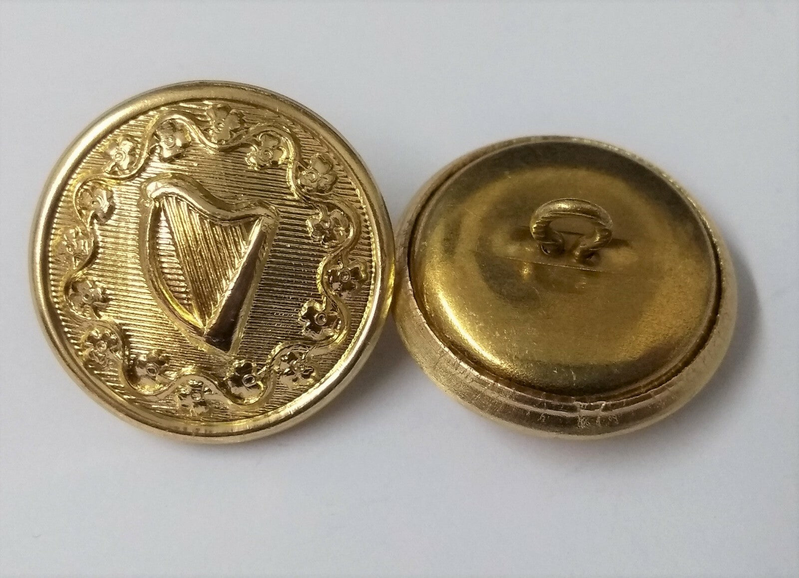 Vintage Irish Harp Decorative Shank Buttons x 2 ASBT194