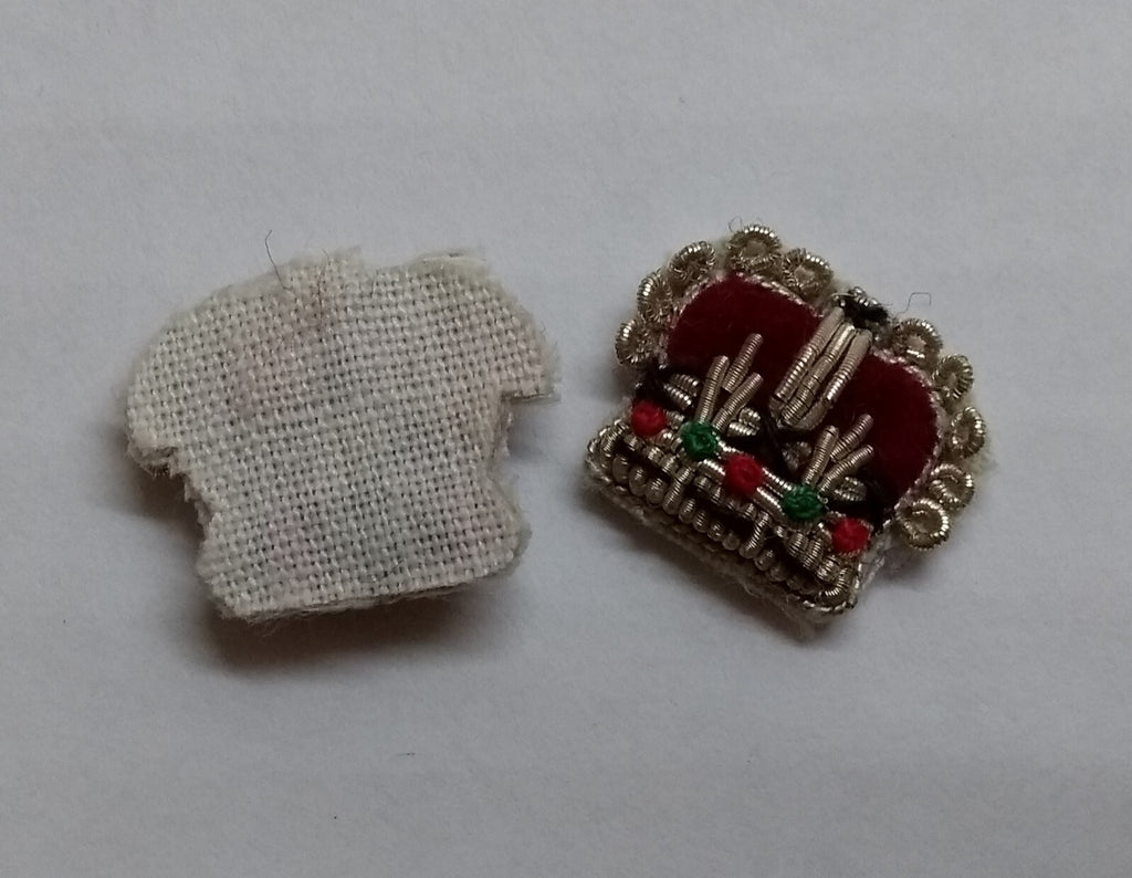 Army Silver Crowns Gilt With Crimson Padding Hand Embroidered Insignia 1/2" 1 Pr