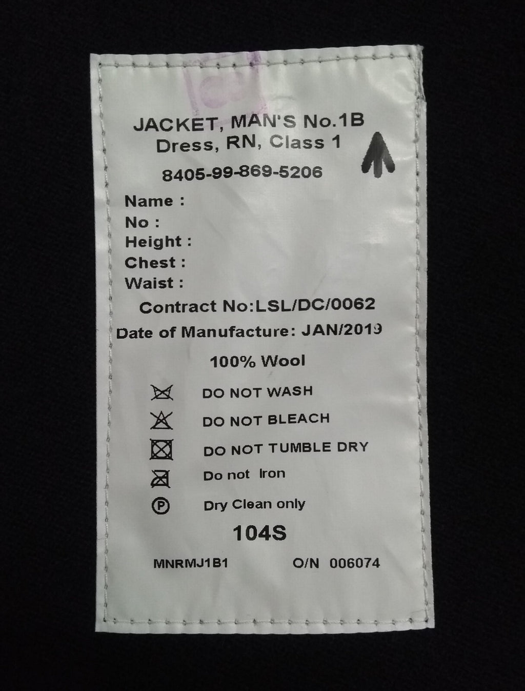 Royal Navy No1B RN Jacket Petty PO Class 1 Dress Blazer No Buttons Number 1B Size 104cm