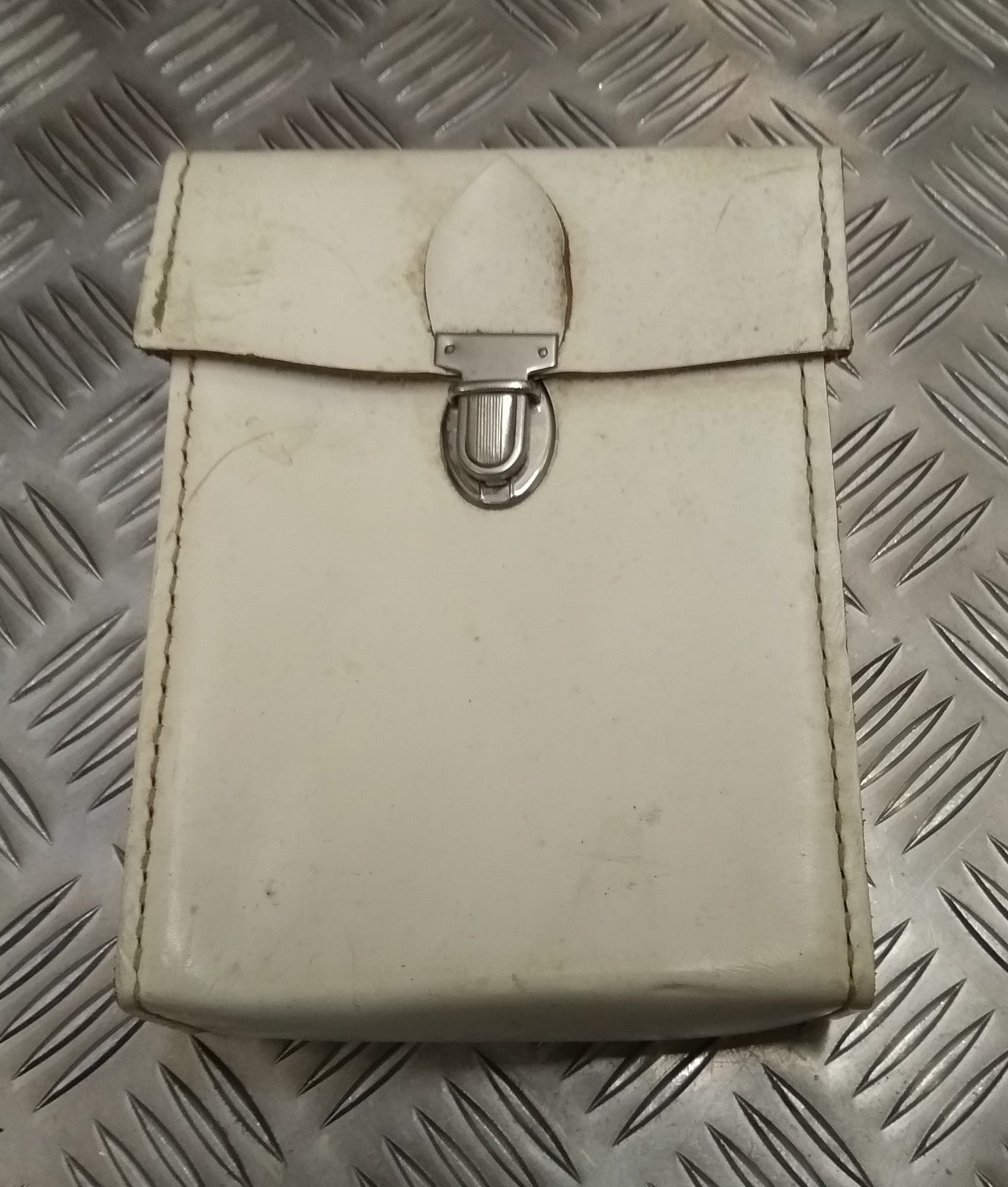 Genuine Vintage DDR NVA East German White Leather Boxed Utility Pouch