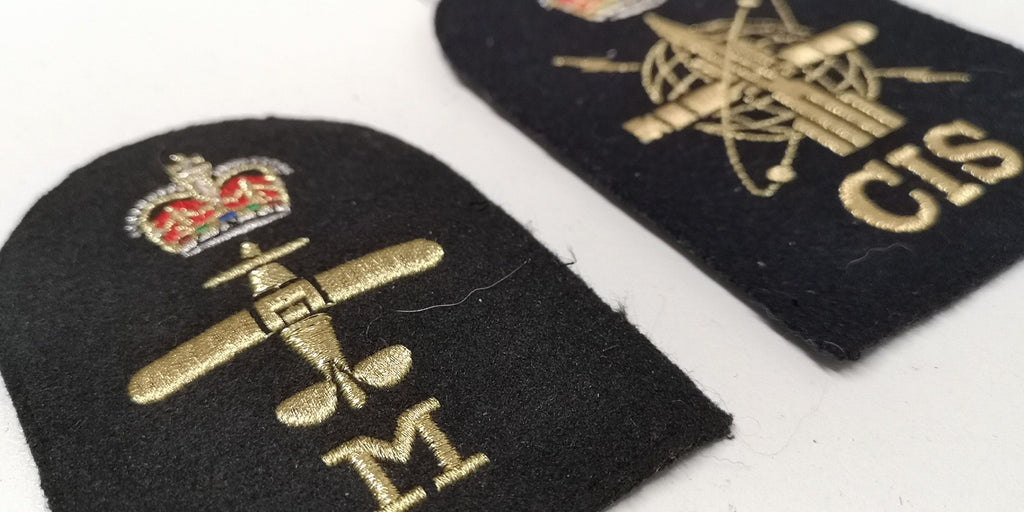 Royal Navy Qualification Cloth Patches Gold/Red on Black set of 7