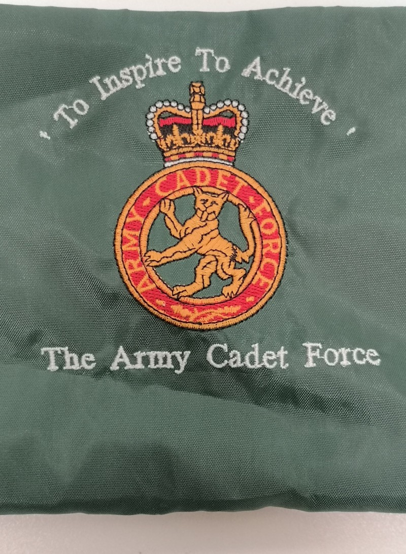 Green Drawstring Carry Bag with The Army Cadet Force ACF Insignia