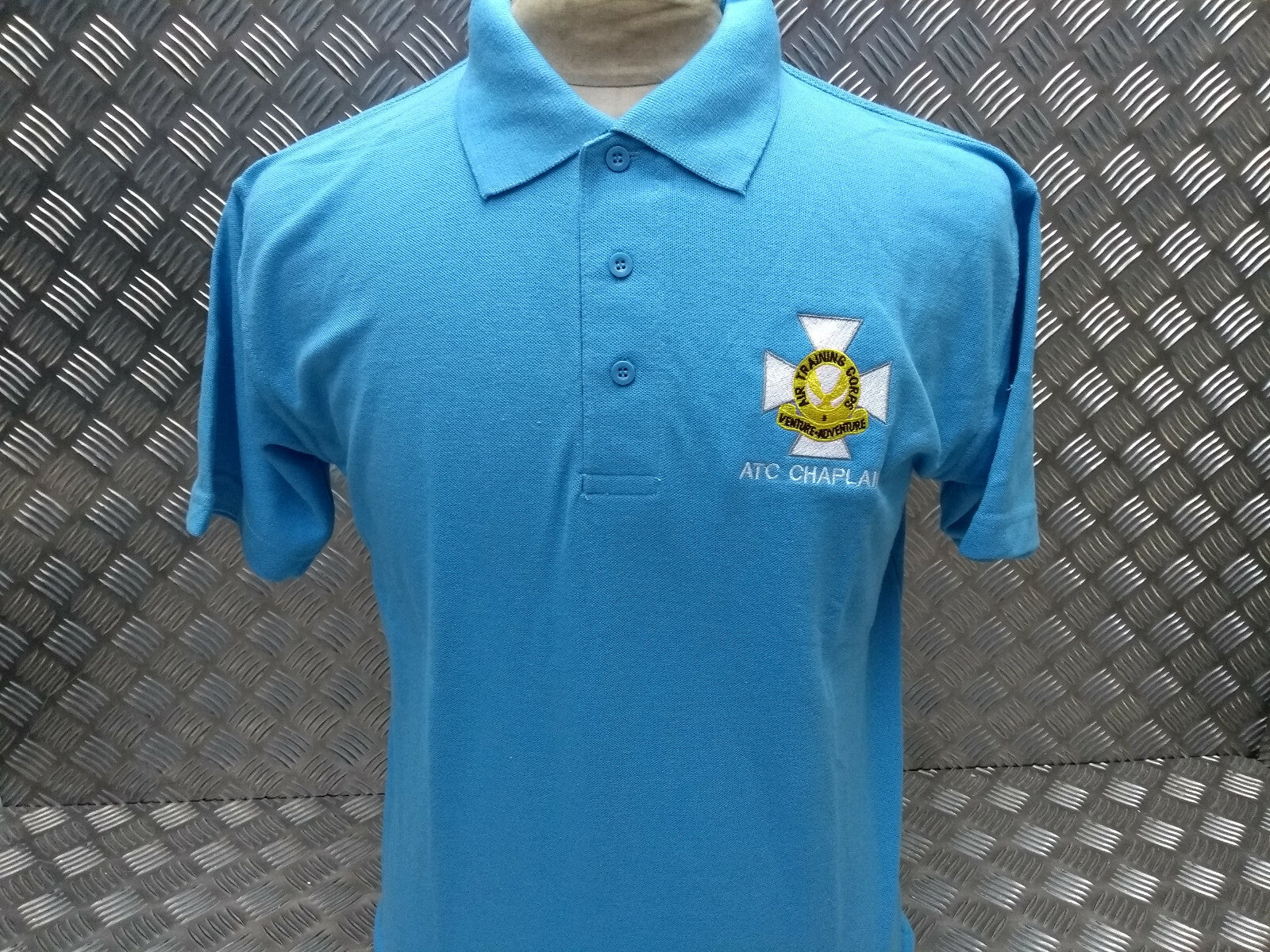 ATC Chaplain Polo Shirt Short Sleeve Blue with Badge British Army - Medium - NEW