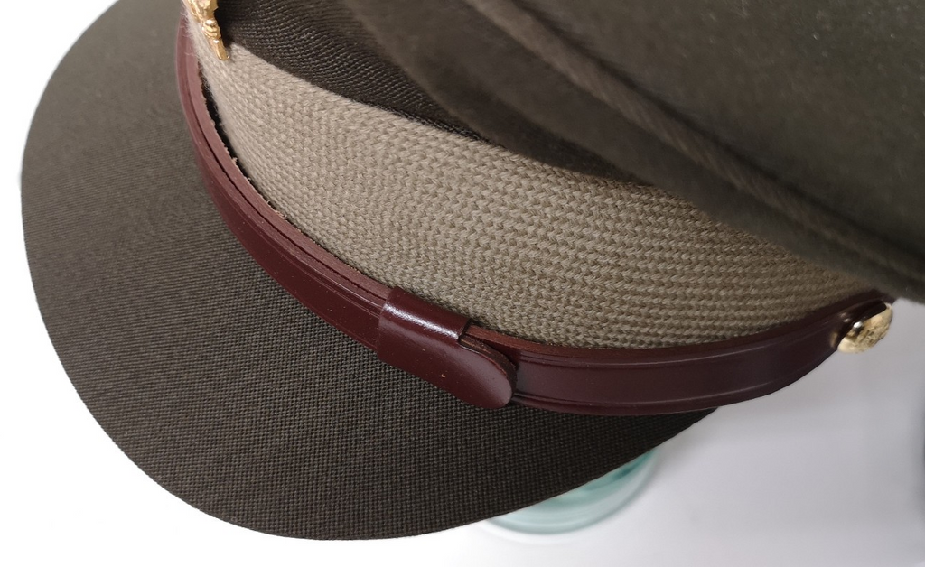 United States Army Officer's Peaked Cap Green with Beige Hatband & Hat Badge