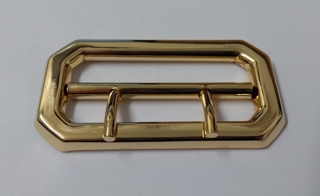 Cloth Belt Buckle 2" Double Prongs High Shine Gold Coloured Made in England