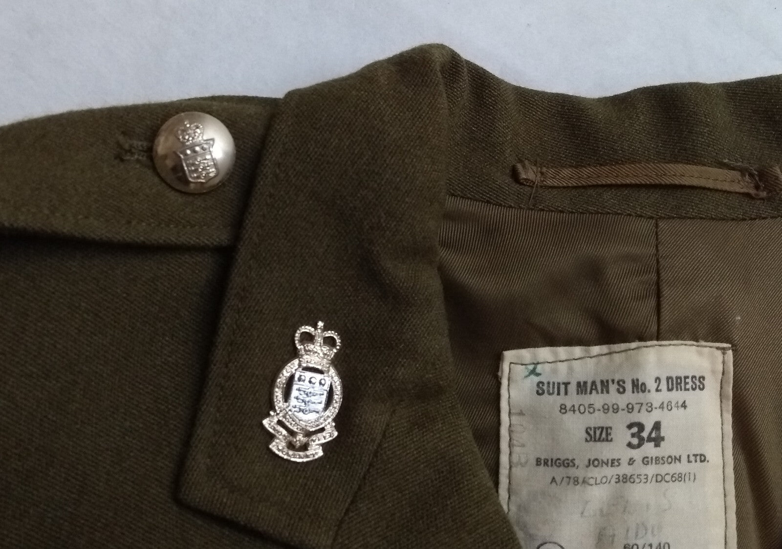 RAOC Vintage Jacket No2 Dress Old Khaki Pattern With Collar Badges