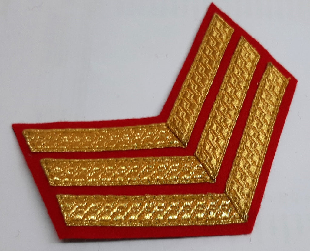 Mess Kit Chevrons 3 Gold Bar On Scarlet Felt SGT Stripes