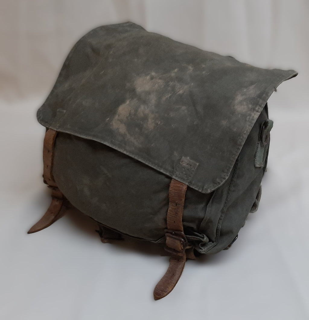 Vintage Military Bag Canvas Shoulder  or Mini Backpack Grey/Green G2 Distressed