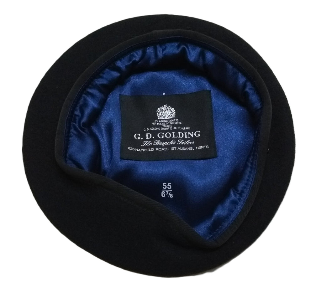Navy Blue Beret Goldings Army Pattern Wool / Silky Lining & Petersham Trim 55cm.