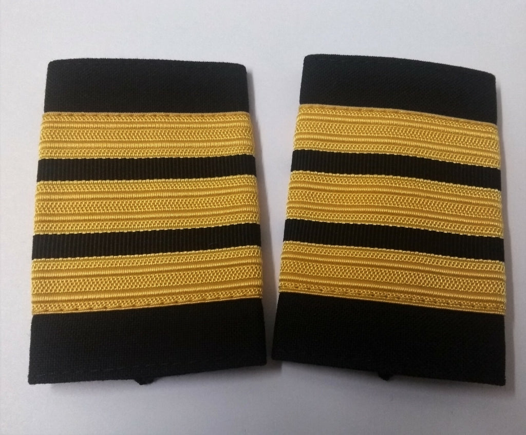 Genuine British Made 3 Rank Bar Gold Lace on Black Slides Epaulettes ASPS400