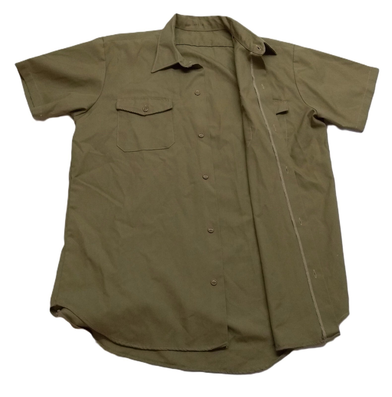 Vintage Combat Shirt Army Khaki Dress Uniform Short Sleeves Size 17 / 43cm
