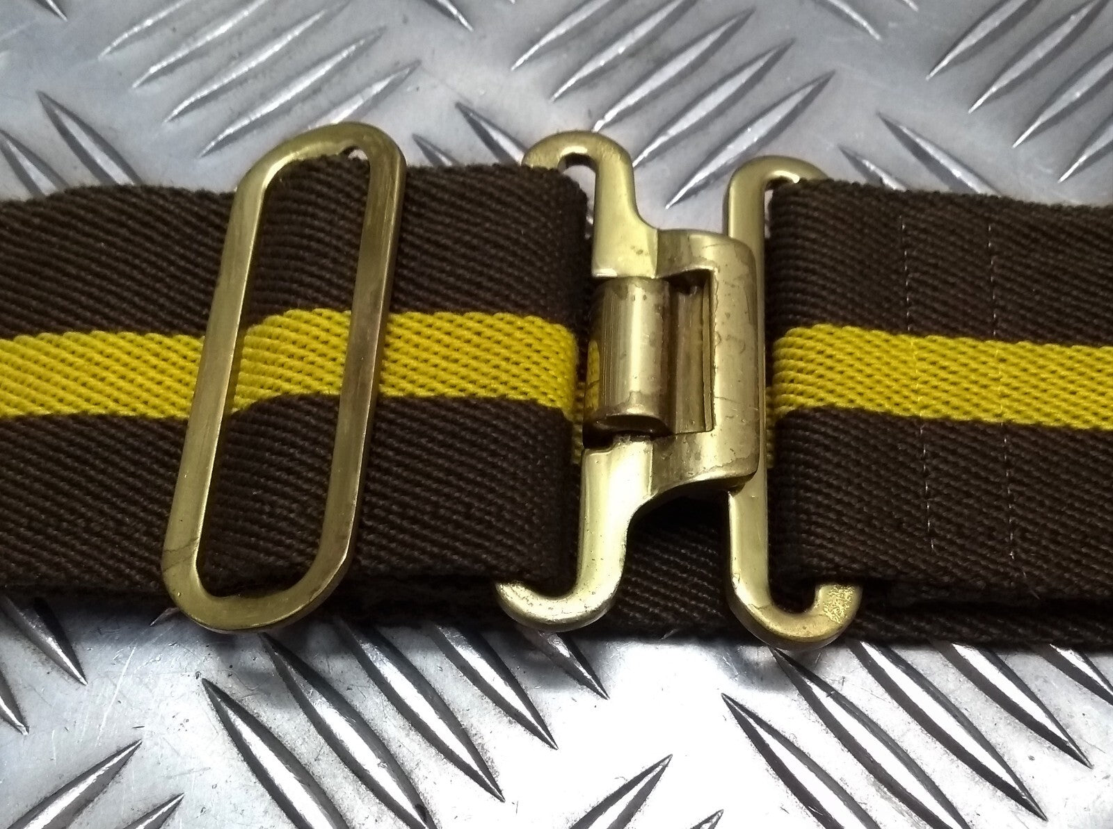 Stable Belt Unknown Pattern 37 Buckle Brow with Yellow Stripe 52mm Wide