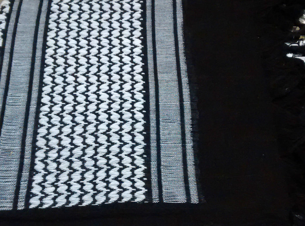 100% Cotton Shemagh / Arab Scarf / Pashmina / Wrap / Sarong. White on Black NEW