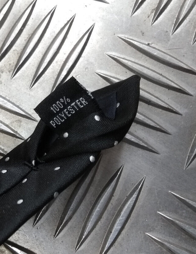 White Dotted Pattern Black Polyester Tie - NEW