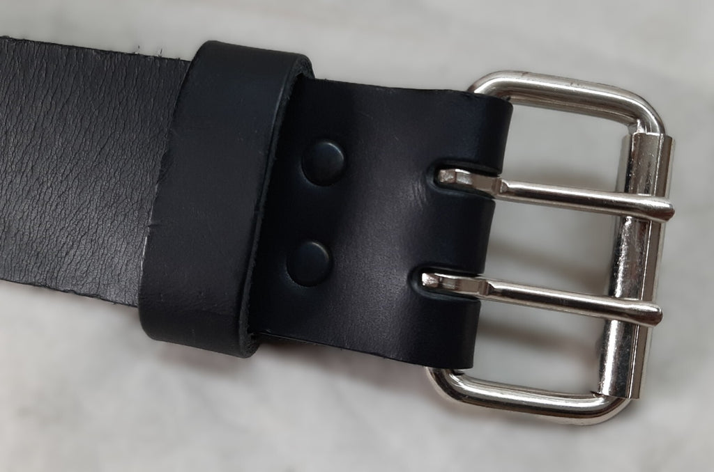 2" Utility Belt Full Grain Leather Nickel Plated Double Prong Roller Buckle