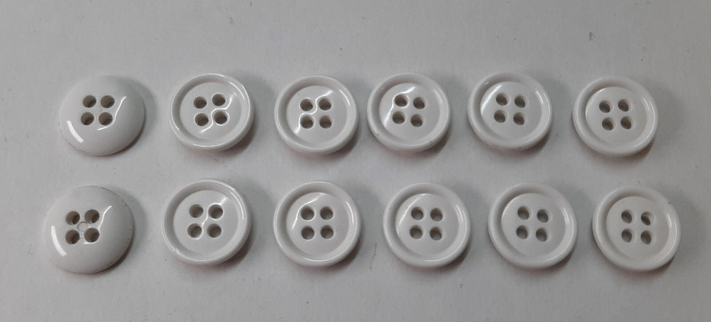 White Small Buttons for Braces British 4 Hole Pattern 14.5mm Set of 12