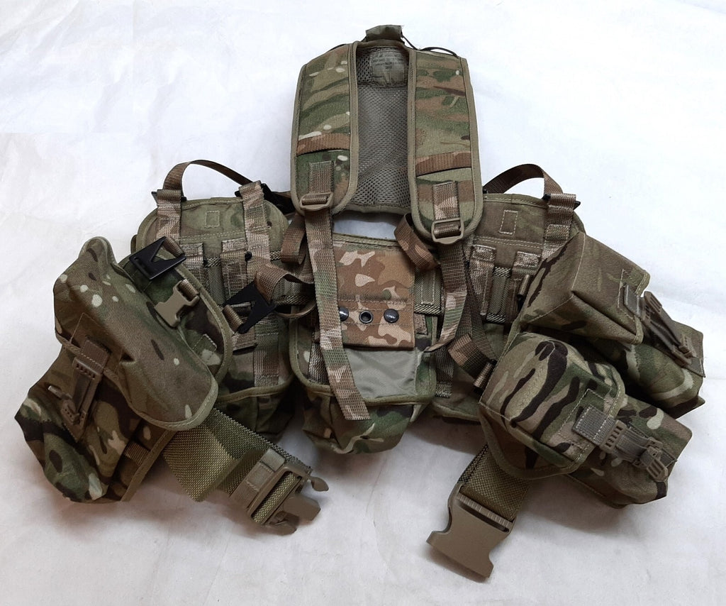 Airborne Army Webbing British Assault Camo Belt Yoke & Assorted Pouches (5)