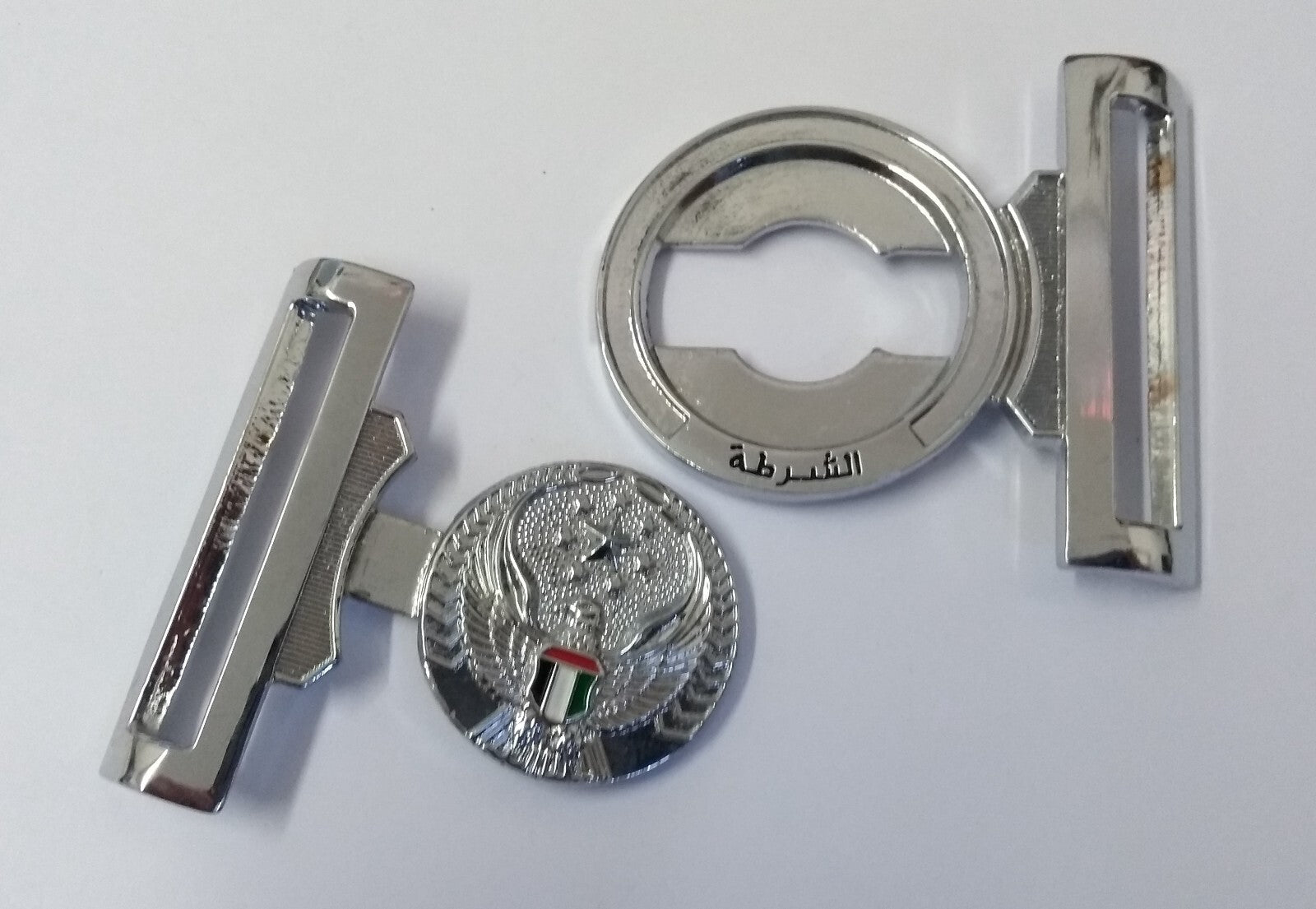 Abu Dhabi Buckle UAE Chrome Insignia Belt Locket Clasp Made in England 52mm