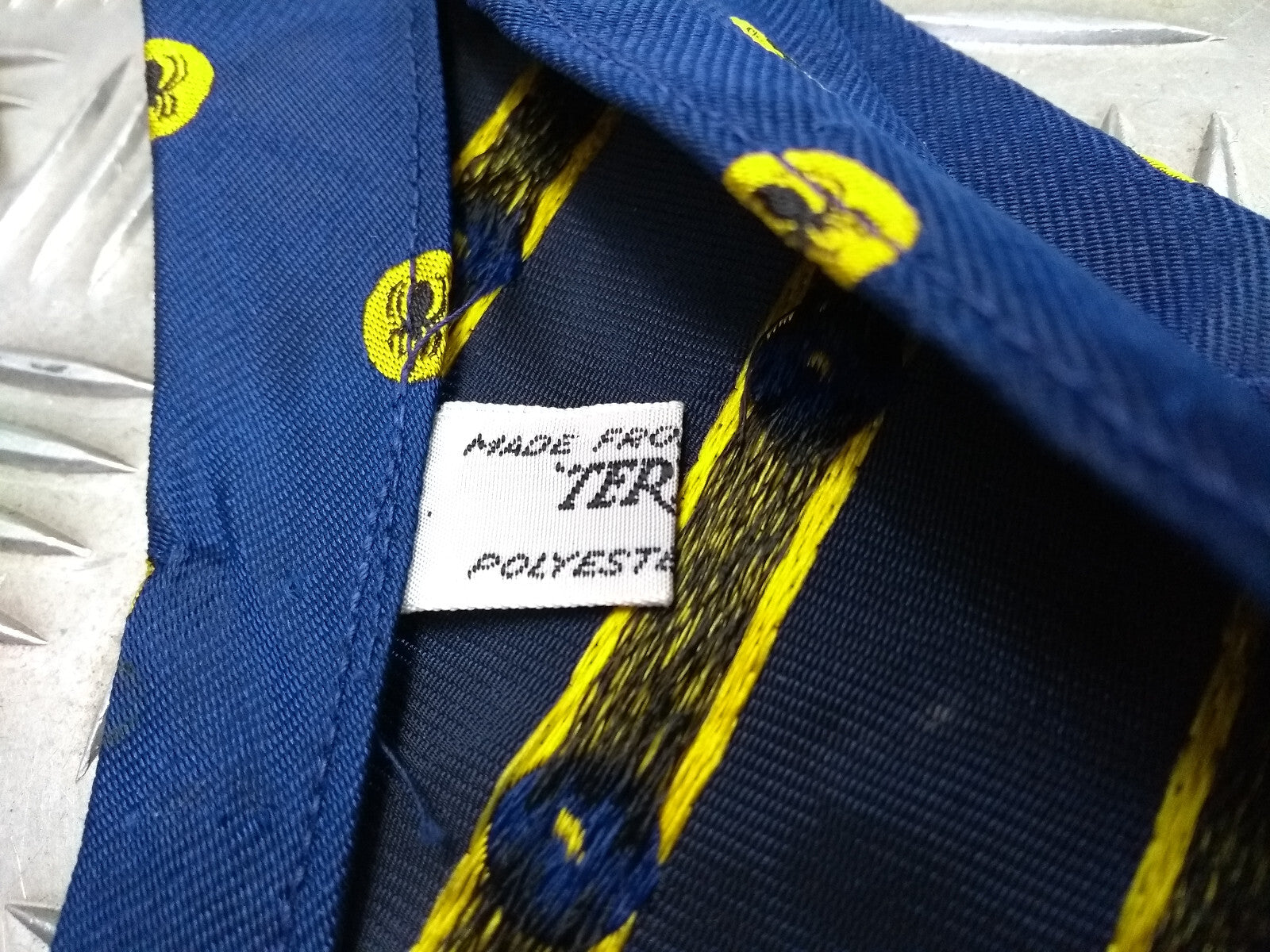 Navy Blue Polyester Tie with Black / Yellow Spider Motif - NEW