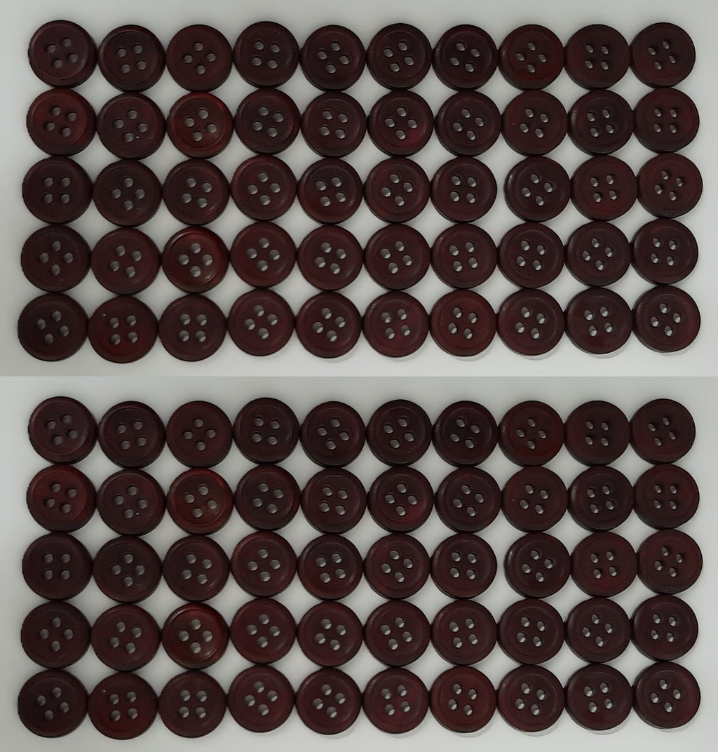 Vintage Buttons 100 4 Hole Army Shirt Button Wine Burgundy Size 11.3mm NOS