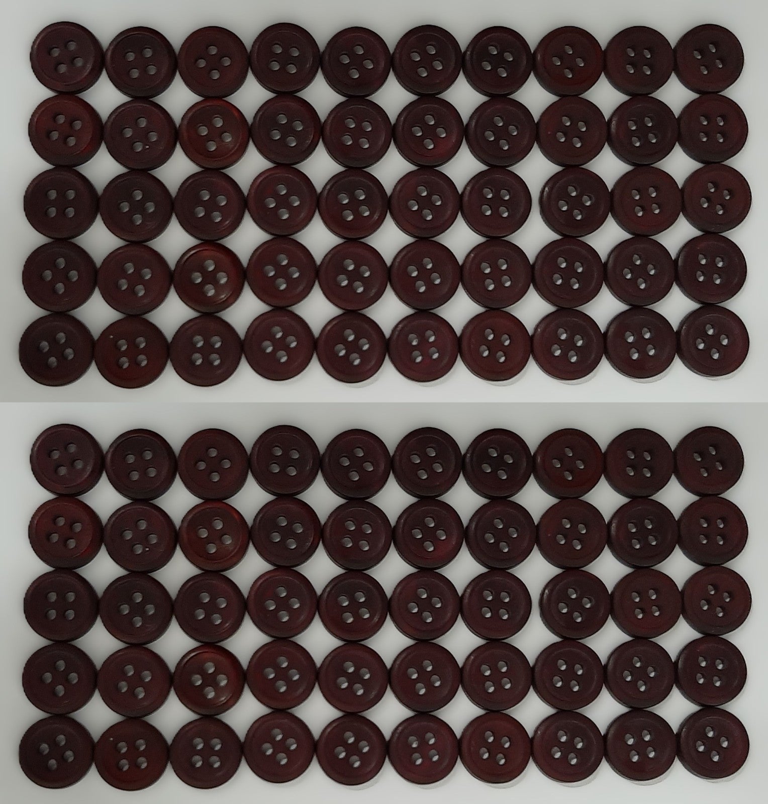 Vintage Buttons 100 4 Hole Army Shirt Button Wine Burgundy Size 11.3mm NOS