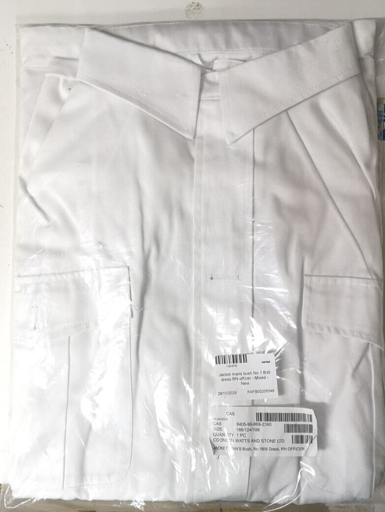 RN Jacket No1 BW White Bush British Ofc & Class 1 Senior Rates 188/124cm