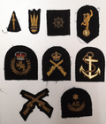 Various Wire Braided Army Navy Patches on Black Felt British set of 9