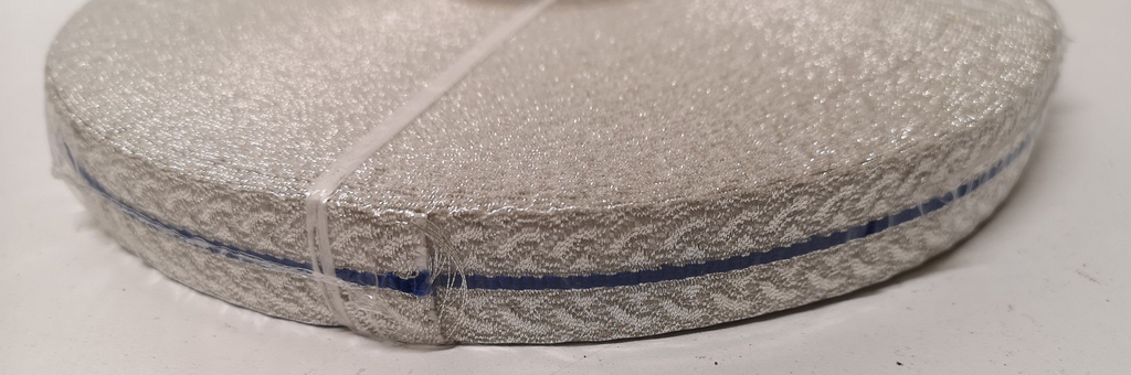 Silver Mylar Lace with Royal Blue Centre Stripe 19mm for Sword Slings