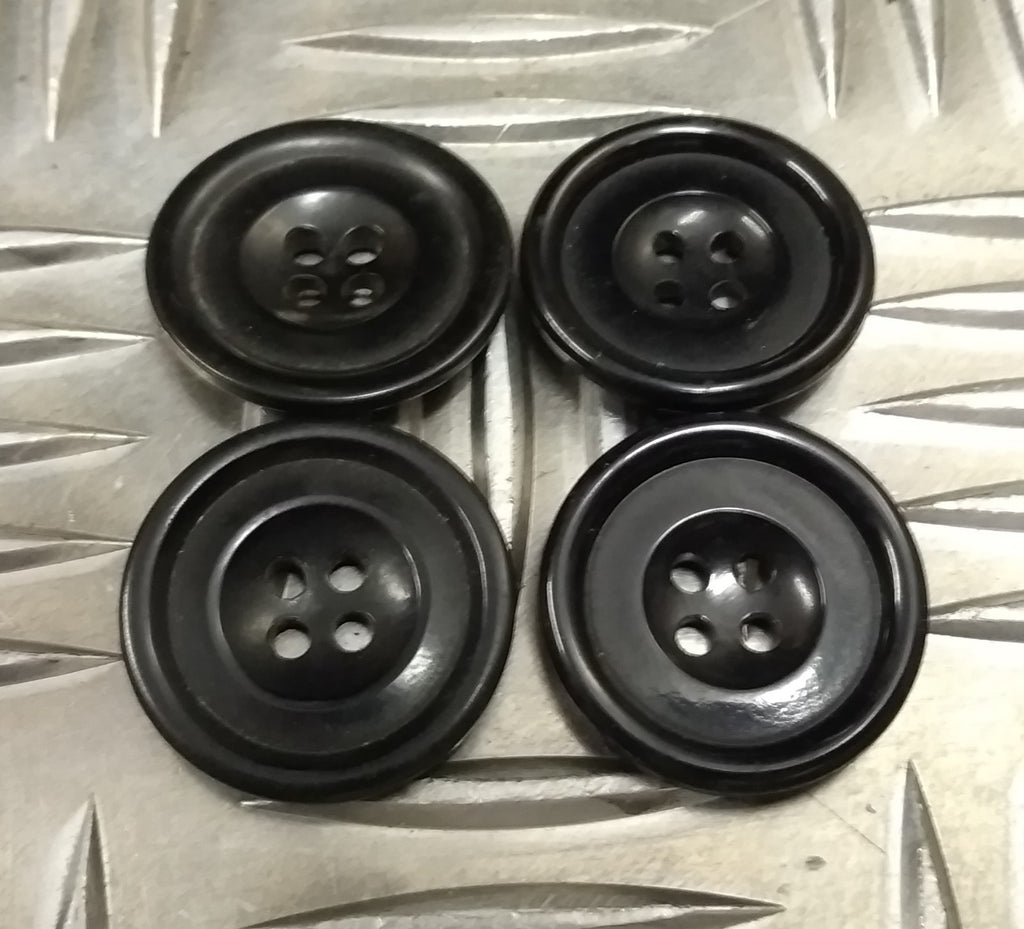 Vintage Issue 4 Hole Plastic Coat Buttons Black 26mm