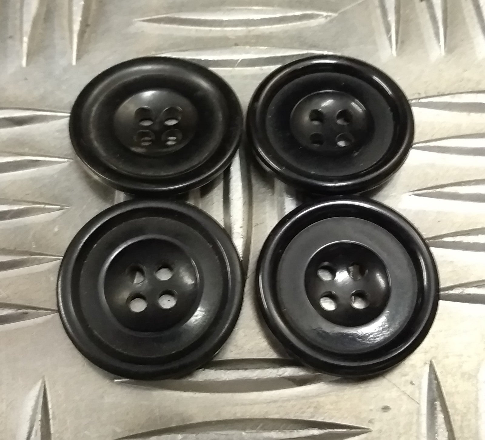 Vintage Issue 4 Hole Plastic Coat Buttons Black 26mm