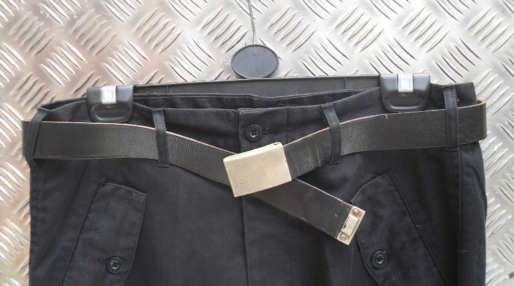 Genuine German Army Black Leather Belt Brass Buckle Size: All Sizes Up To 36"